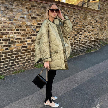 Znbbw Fashion Long Sleeve Cotton-padded Clothes Autumn Winter Warm Loose Coat Green Jacket Streetwear Women Clothing